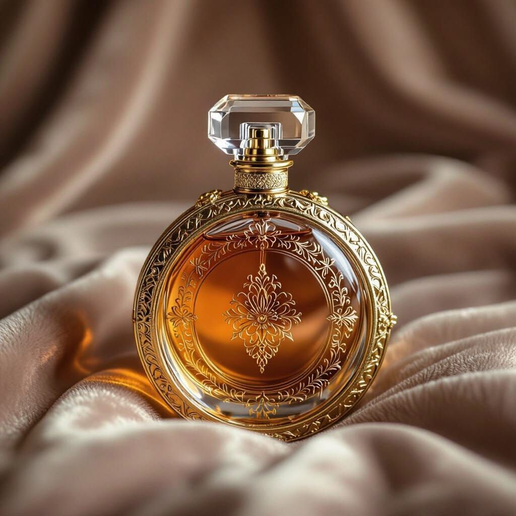 Vintage Perfume Bottle in Golden Frame, Art Nouveau Style