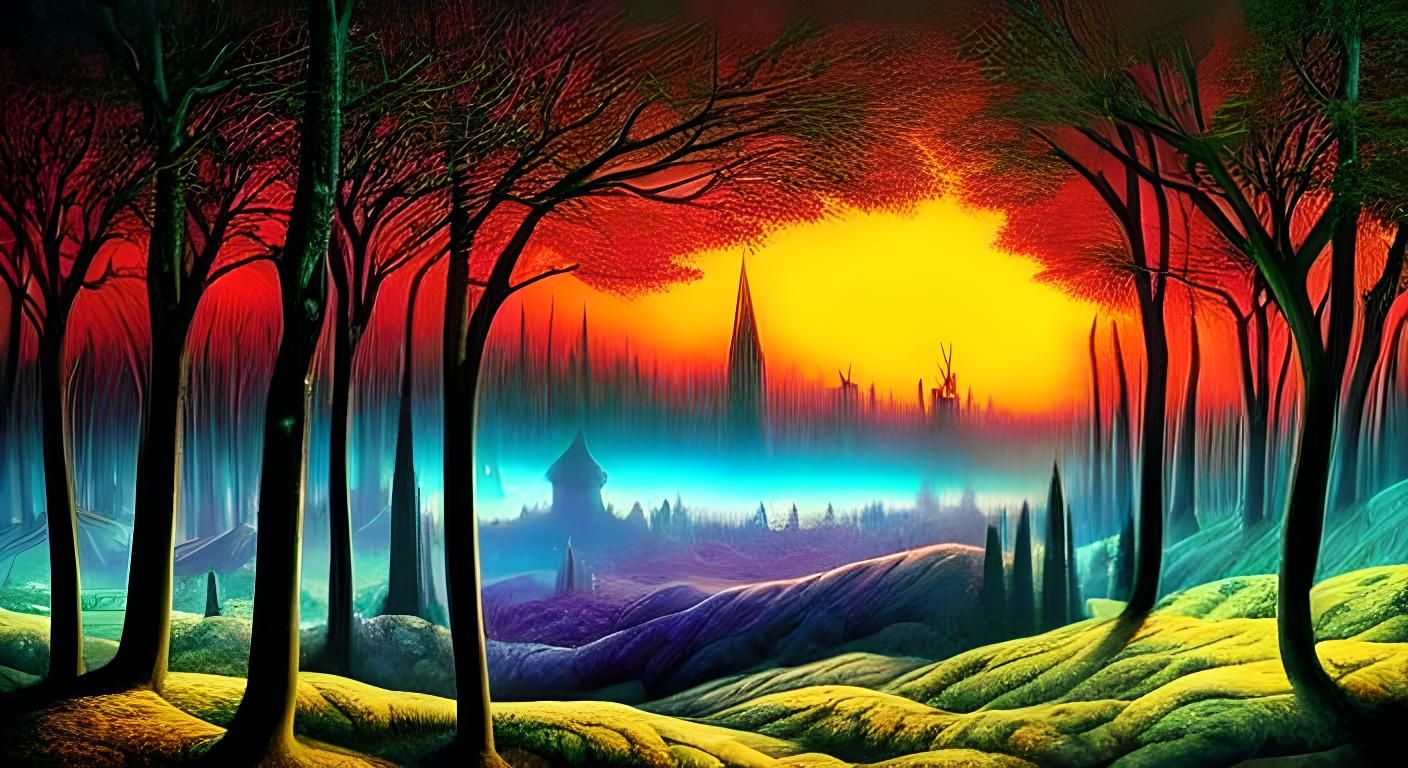 Surreal Dream World in Mixed Media Style