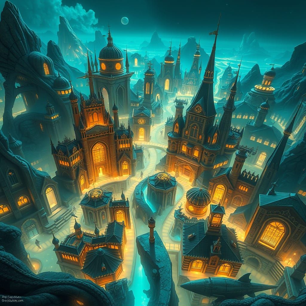 Glowing Fantasy City Map in Digital Art Style