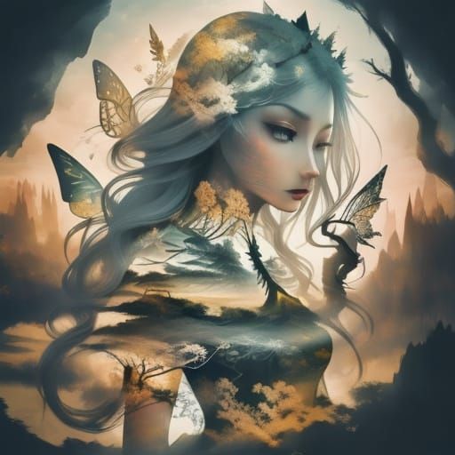 Fairy of Flowers and Gears in Sun-Dappled Forest