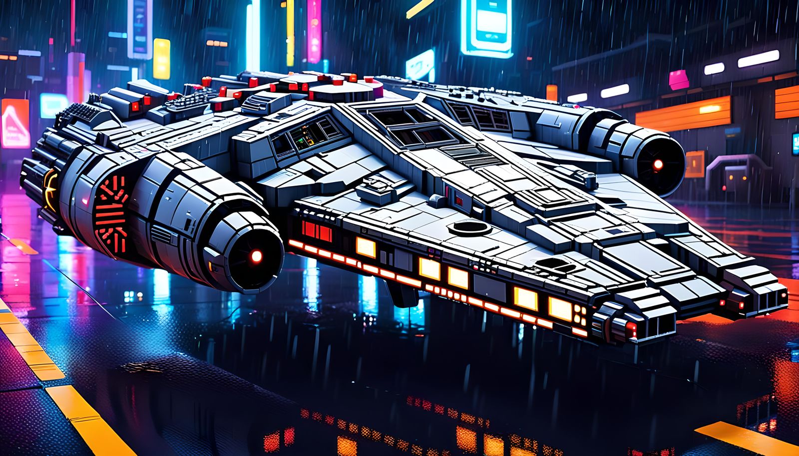 Cyberpunk 8-Bit Millennium Falcon Pixel Art
