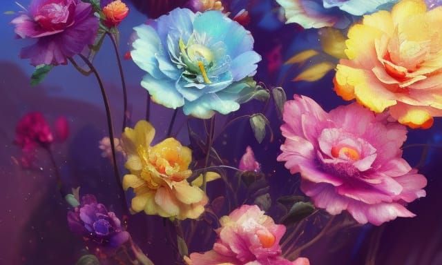 Rainbow Flowers in Ethereal Photorealistic Style