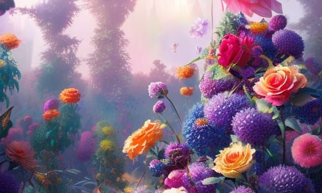 Rainbow Flowers in Ethereal Photorealistic Style