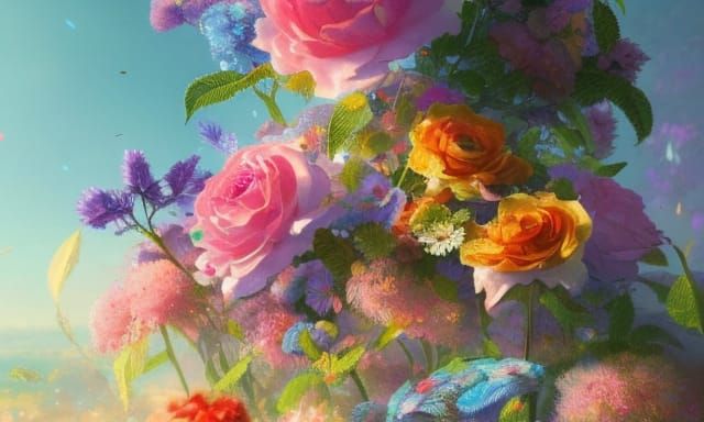 Rainbow Flowers in Ethereal Photorealistic Style