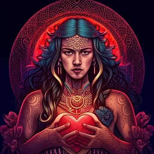 Mayan Priestess Heart Extraction Ritual in Comic Book Style