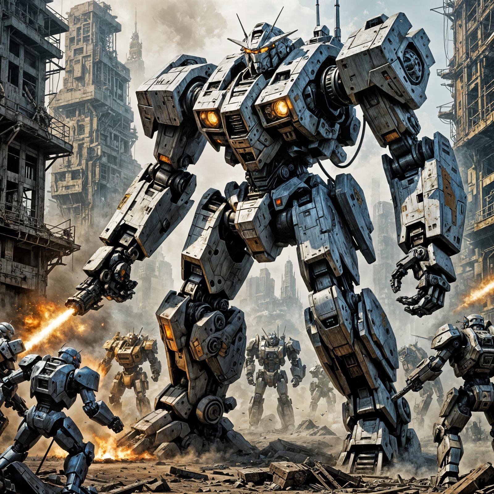 Epic Mecha Battle in Post-Apocalyptic City