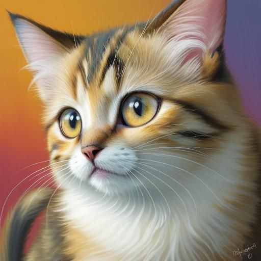 Adorable Kitten with Big Eyes in Gouache Style