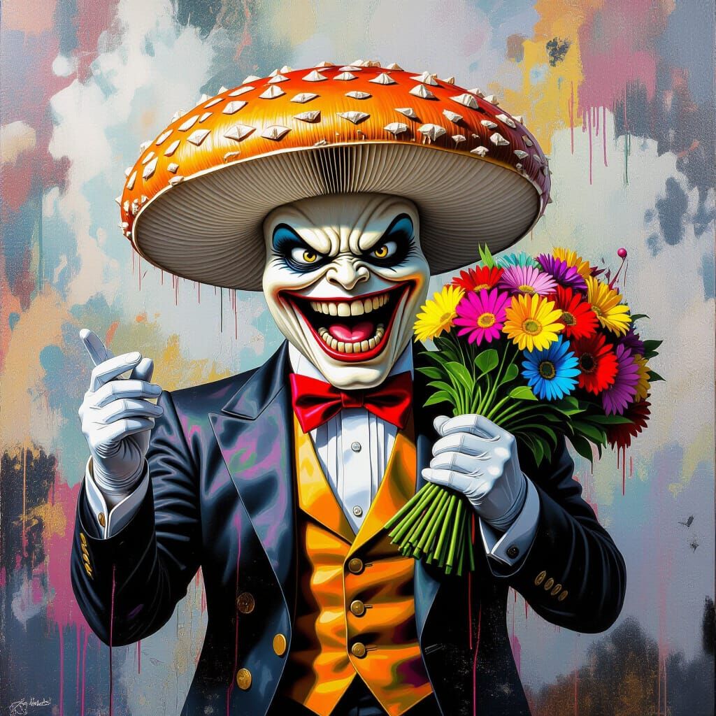 Mushroom Magician Pulls Flowers From Sleeve in Graffiti Art ...