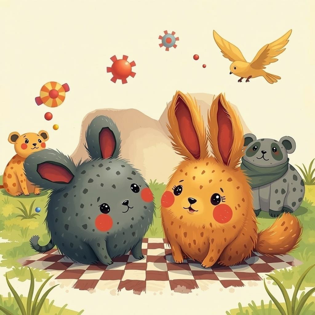 Baby Cheetah and Panda Play Checkers in Nursery