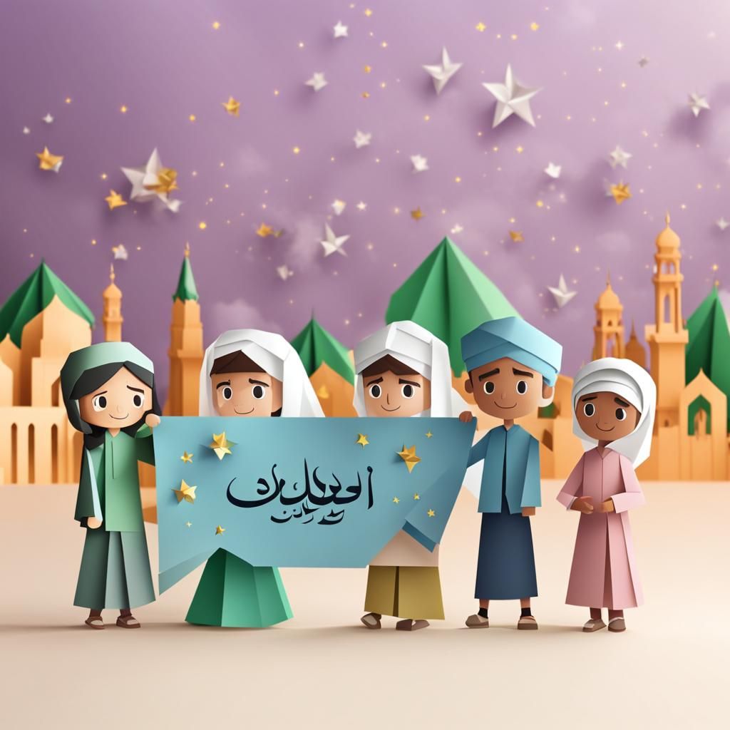 Eid Celebration During Ramadan in Origami Style