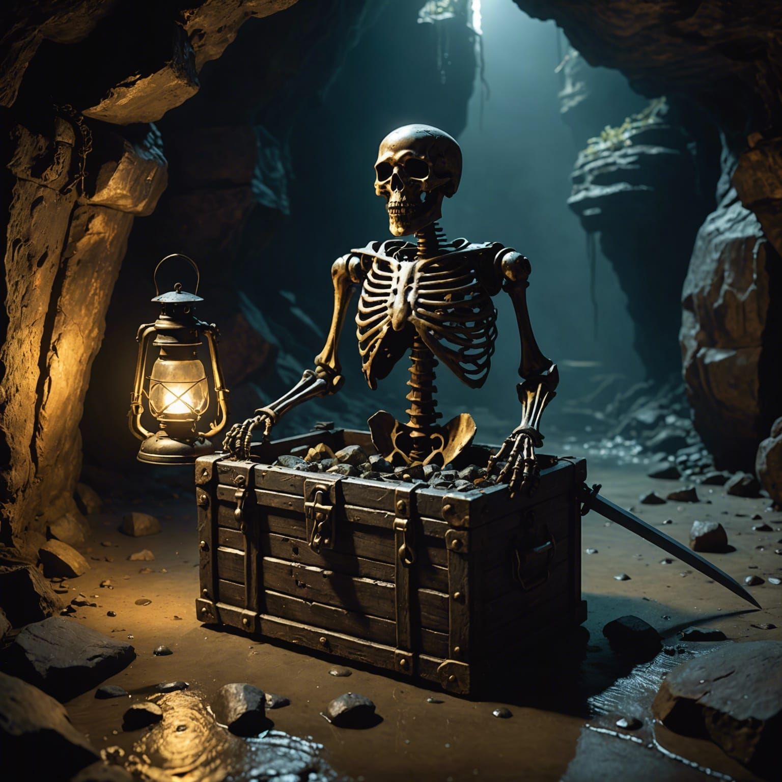 Pirate Treasure Chest in Cavern, Cyberpunk Style