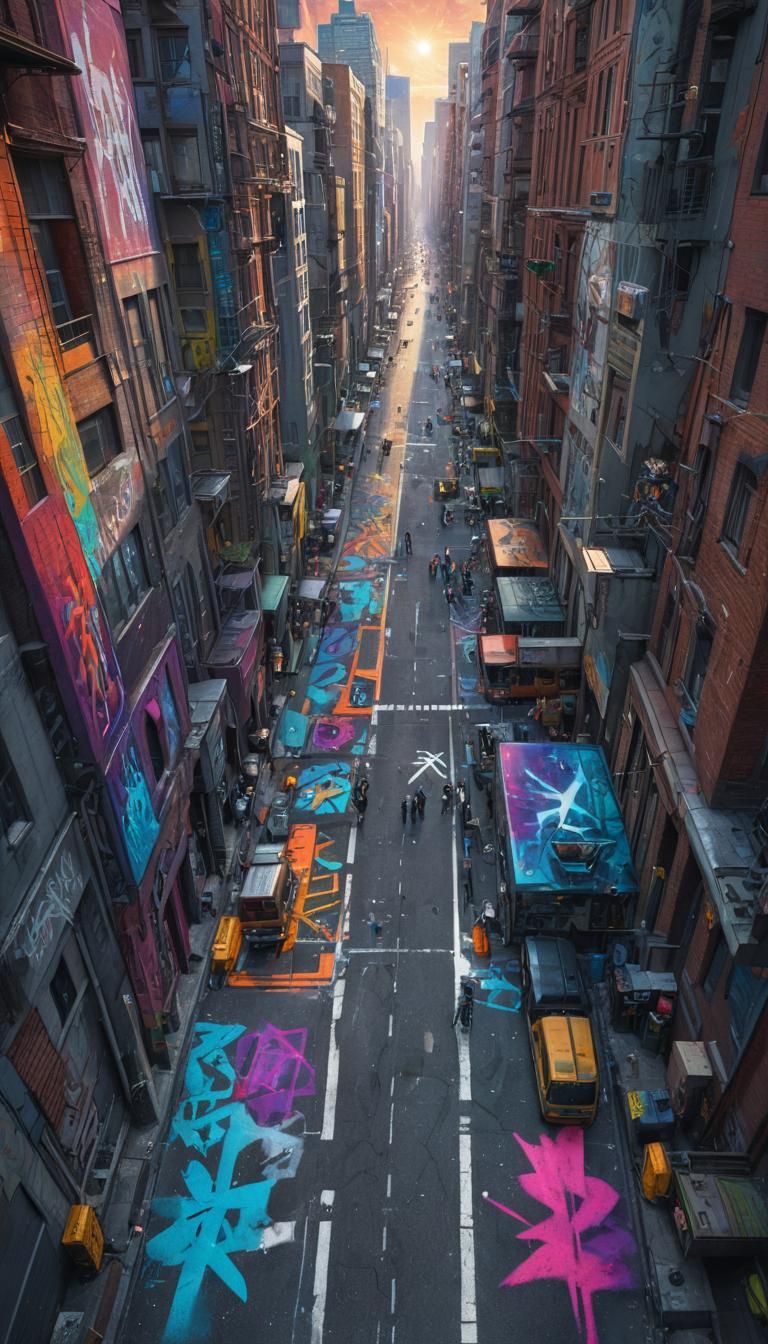 Hyperrealistic Galaxy Graffiti Cityscape in Sci-Fi Style