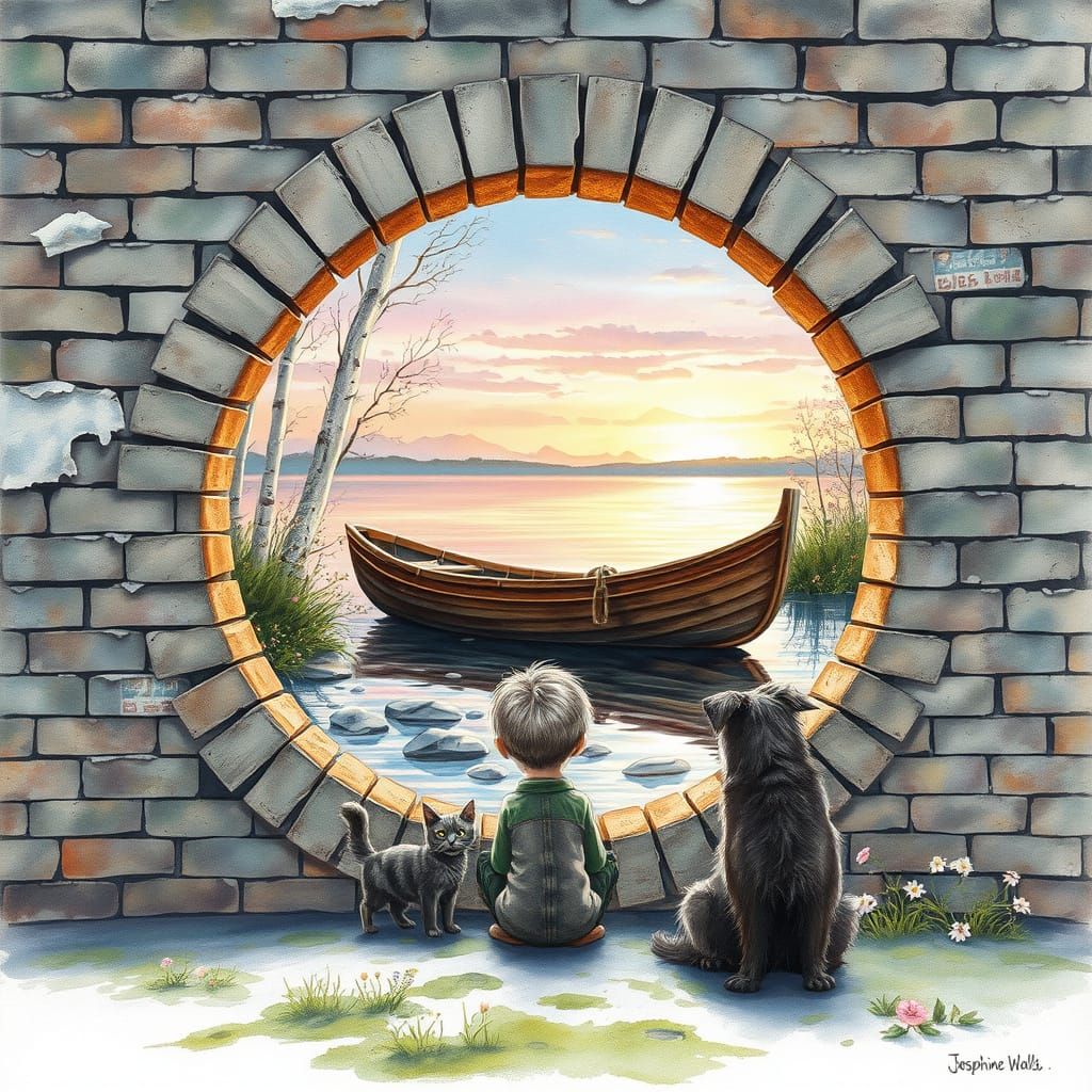 Dreamy Winter Landscape in Watercolor Style