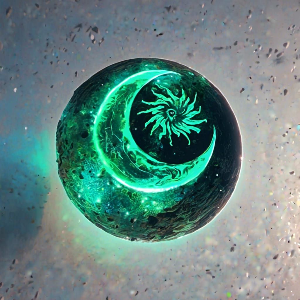 Fluorescent Crescent Moon in Cyberpunk Night Sky