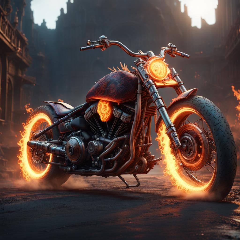 Fiery Ghost Rider Hell Bike: Digital Art