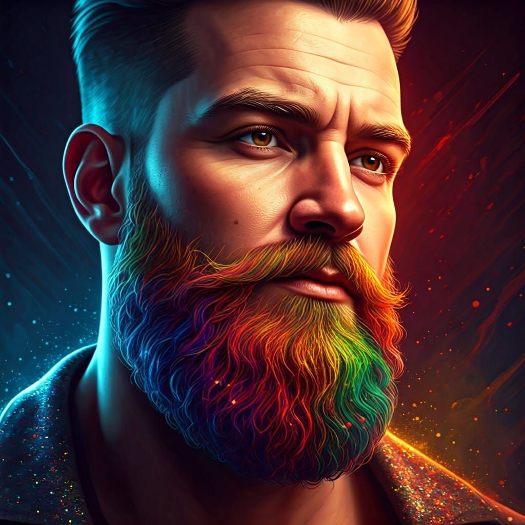 Rainbow Glitter Beard in Futuristic Realism Style