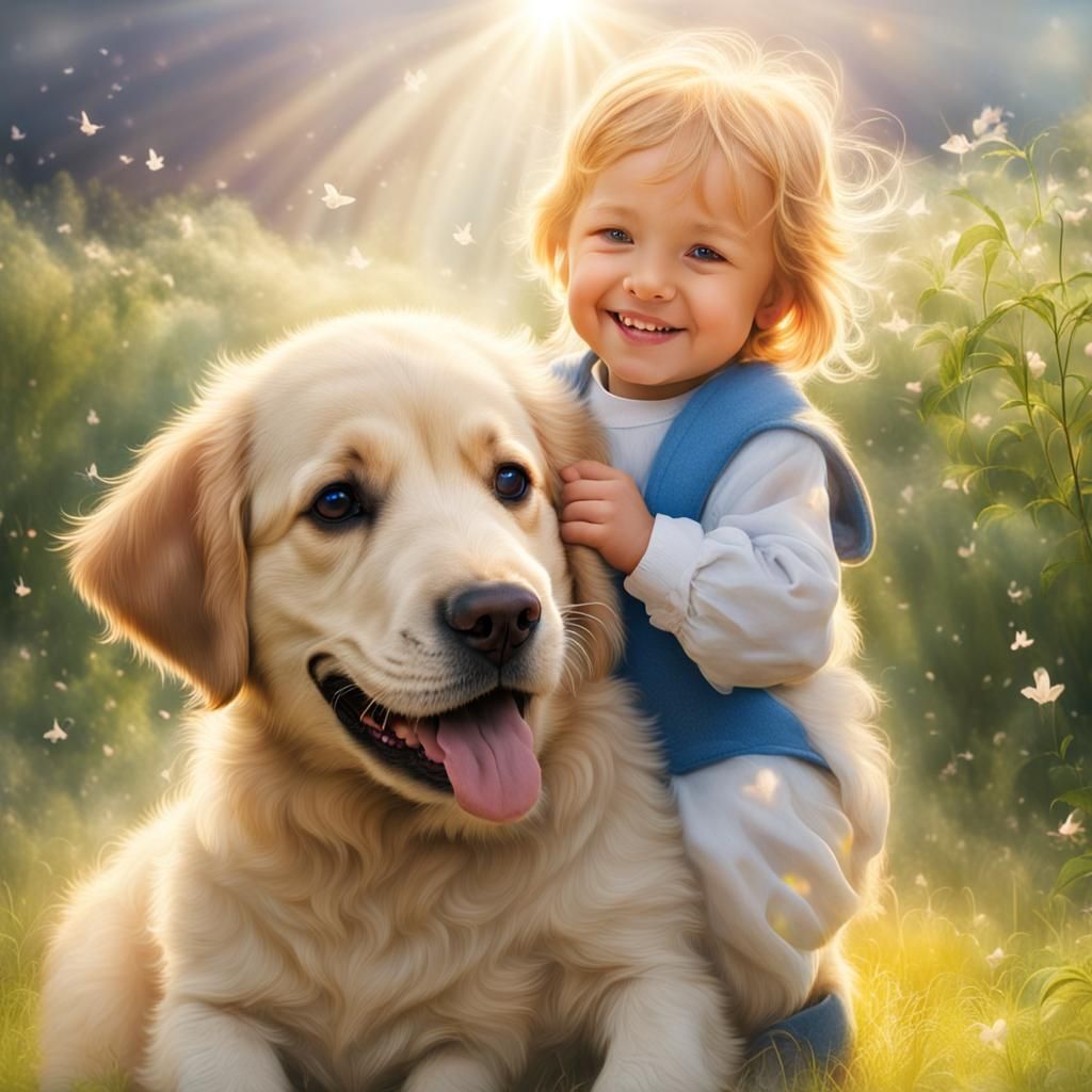 Dog's Pure Love for Child in Sunshine
