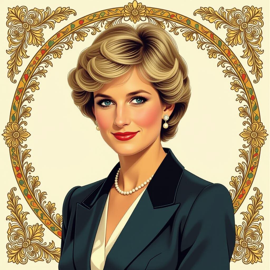 Princess Diana Portrait in Art Nouveau Style