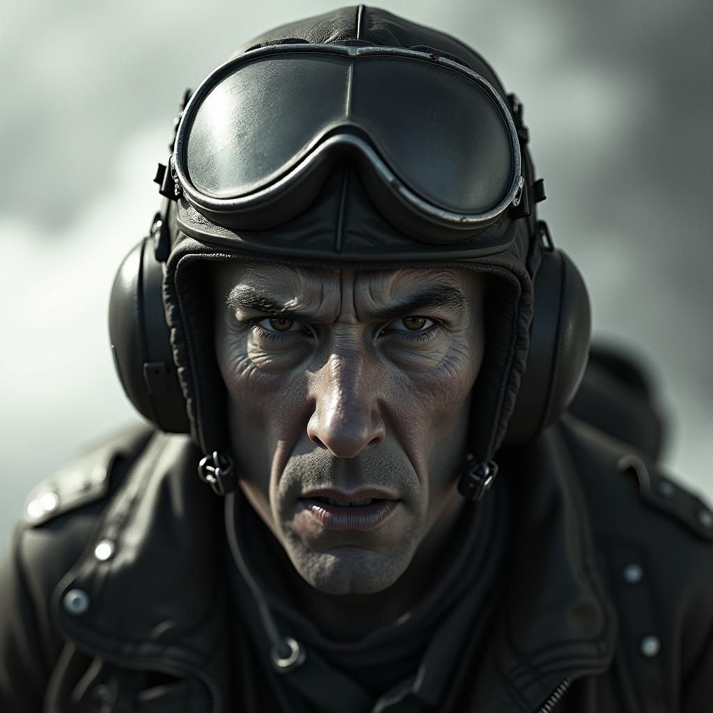 WWII Bomber Pilot Portrait in High-Contrast Detail
