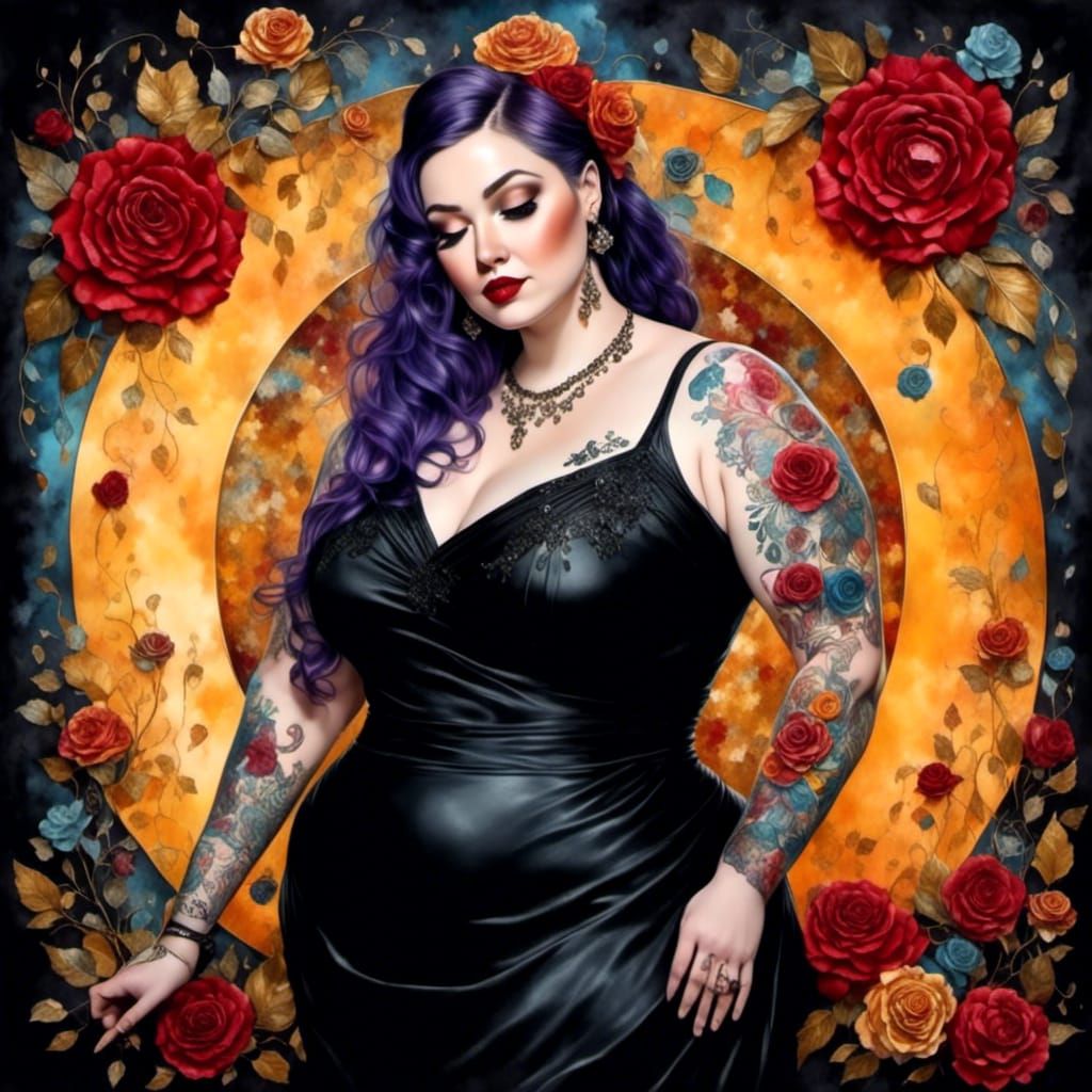 Chubby Goth Pin-Up in Photorealistic Style