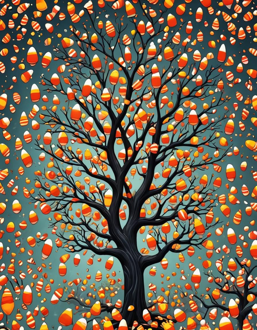 Spooky Candyland Candy-Corn Tree in Candy Art Style