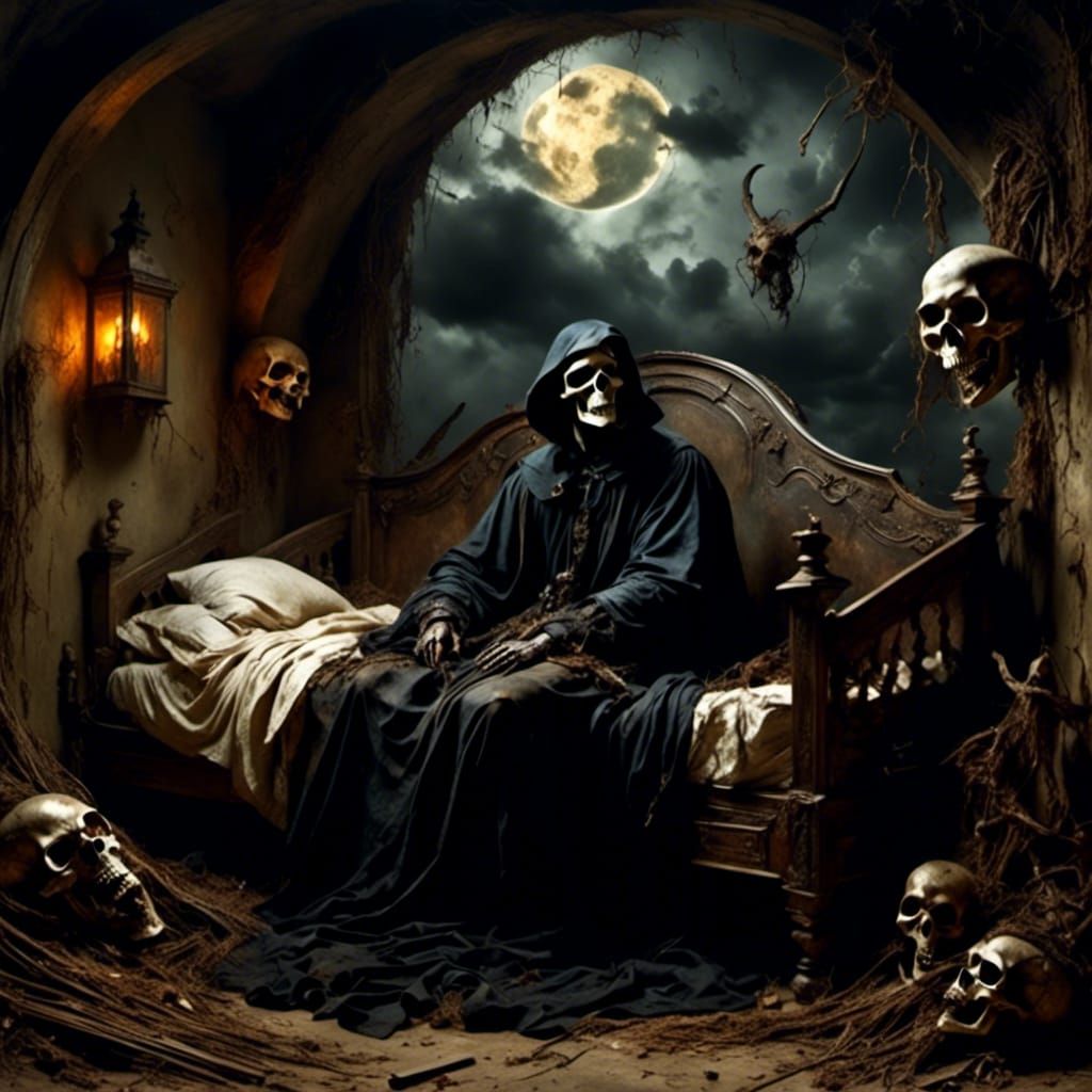 always this roaring skull alarm clock... and then it should be rest in peace! tssss