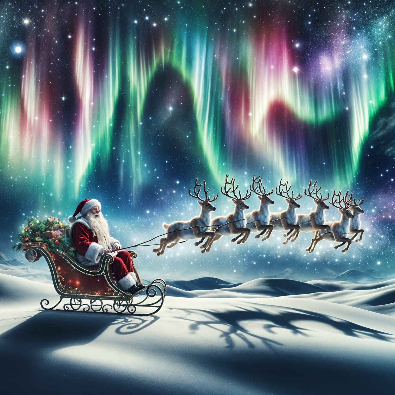Whimsical Christmas Eve Magic Unfolds in the Night Sky