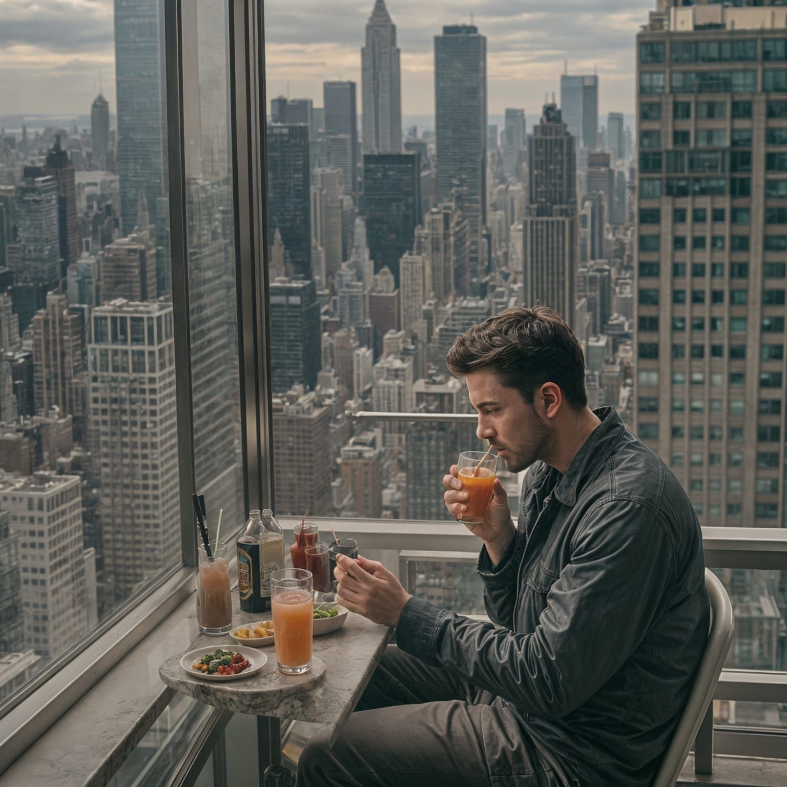 Man Overlooking New York City: Cinematic Film Still