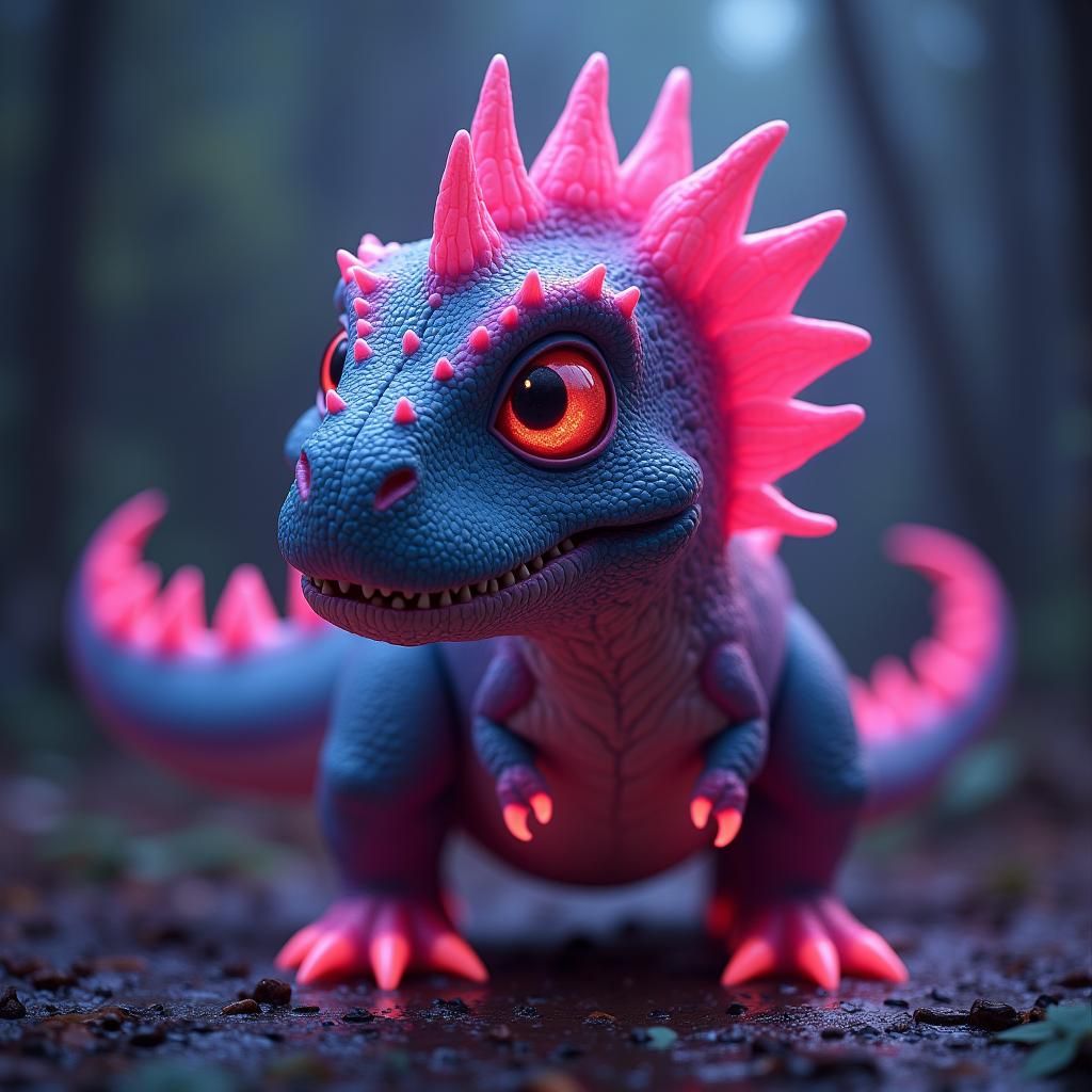 Neon Dinosaur Digital Painting in Deep Color