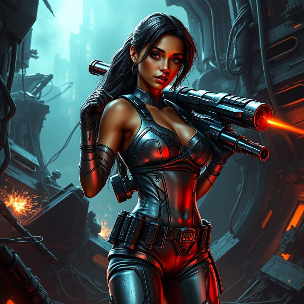 Cyberpunk Warrior in High-Tech Security Suit