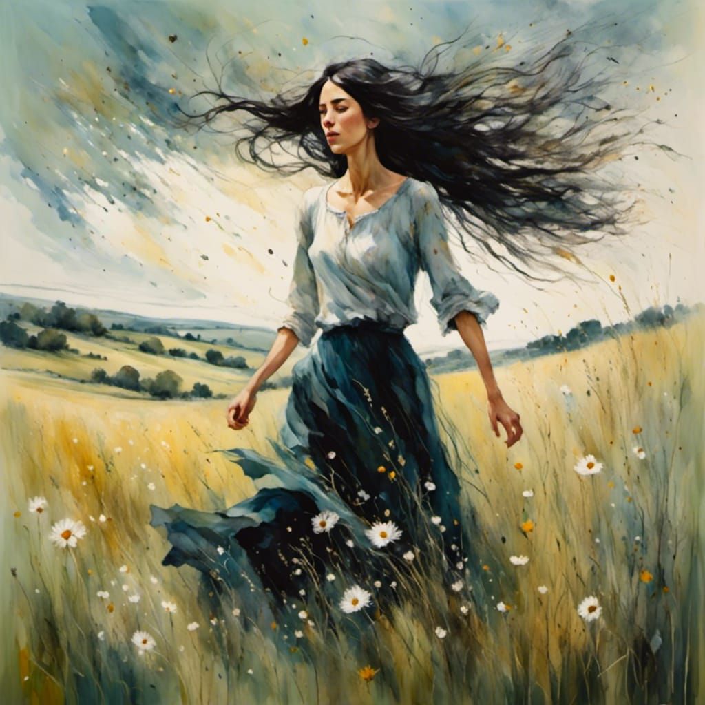 Jovem num campo florido