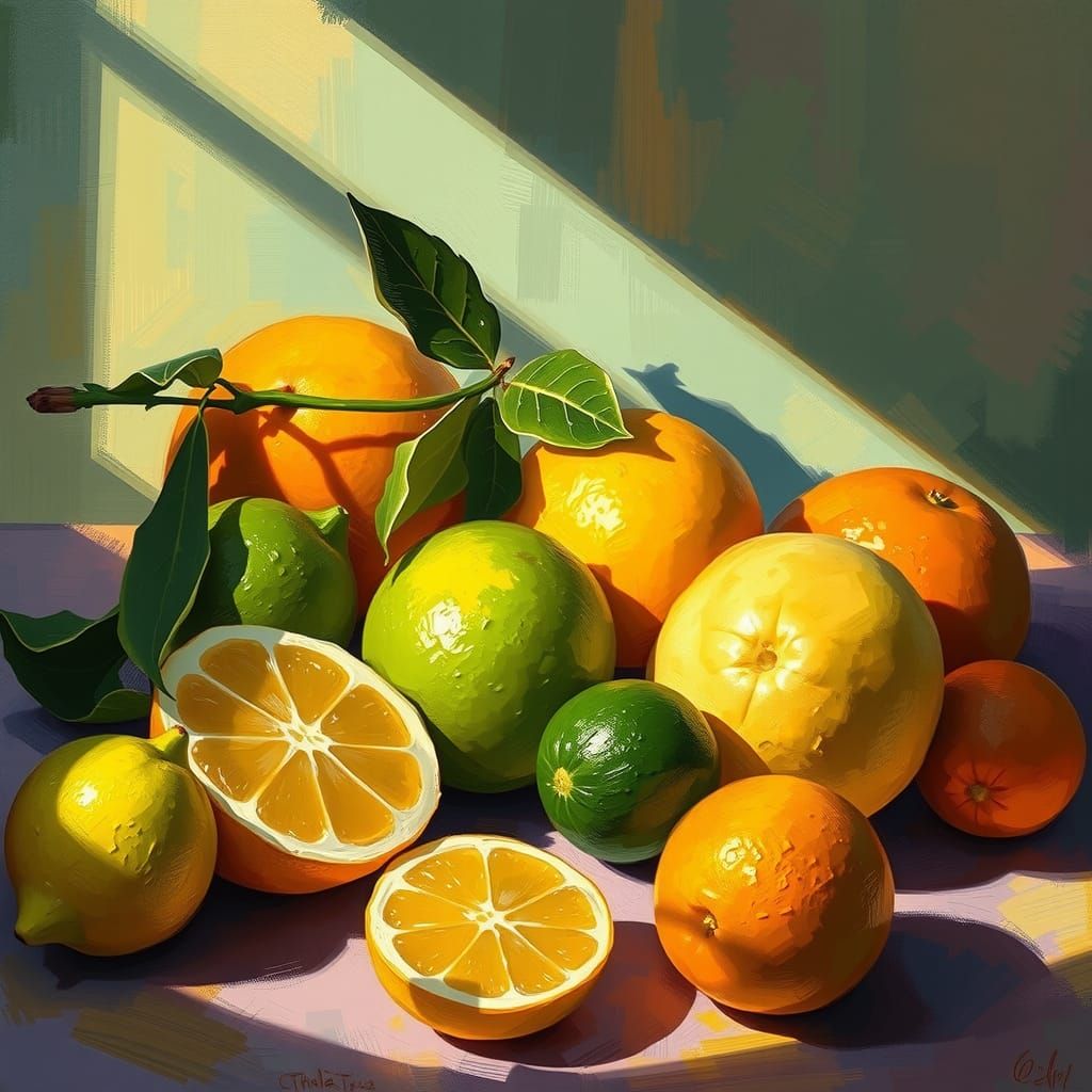 Colorful Citrus Still Life in Impressionist Style