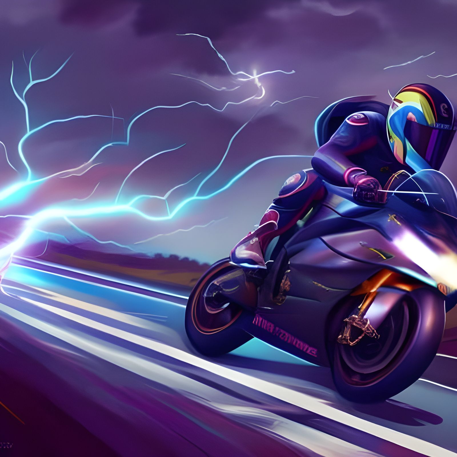 Motorbike Speeding with Lightning Action Shot