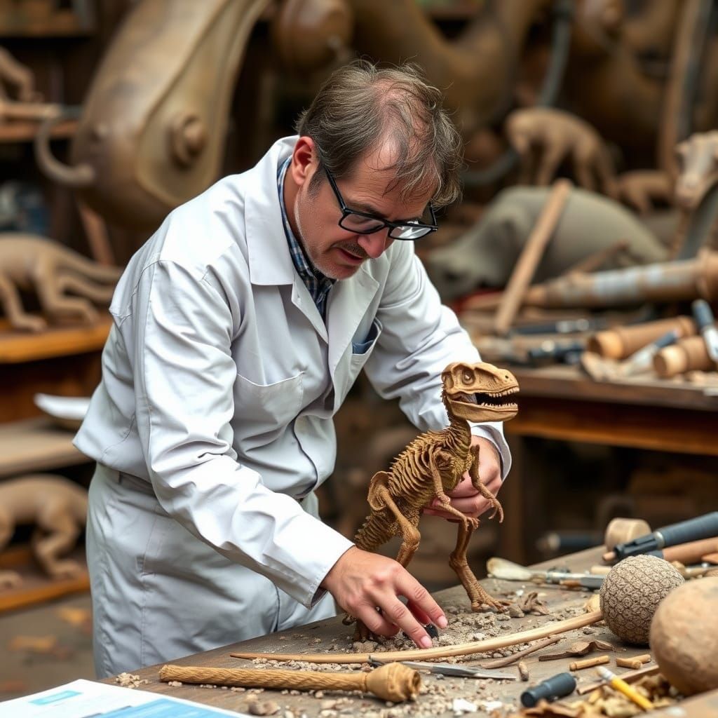 Paleontologist Examining Fossils