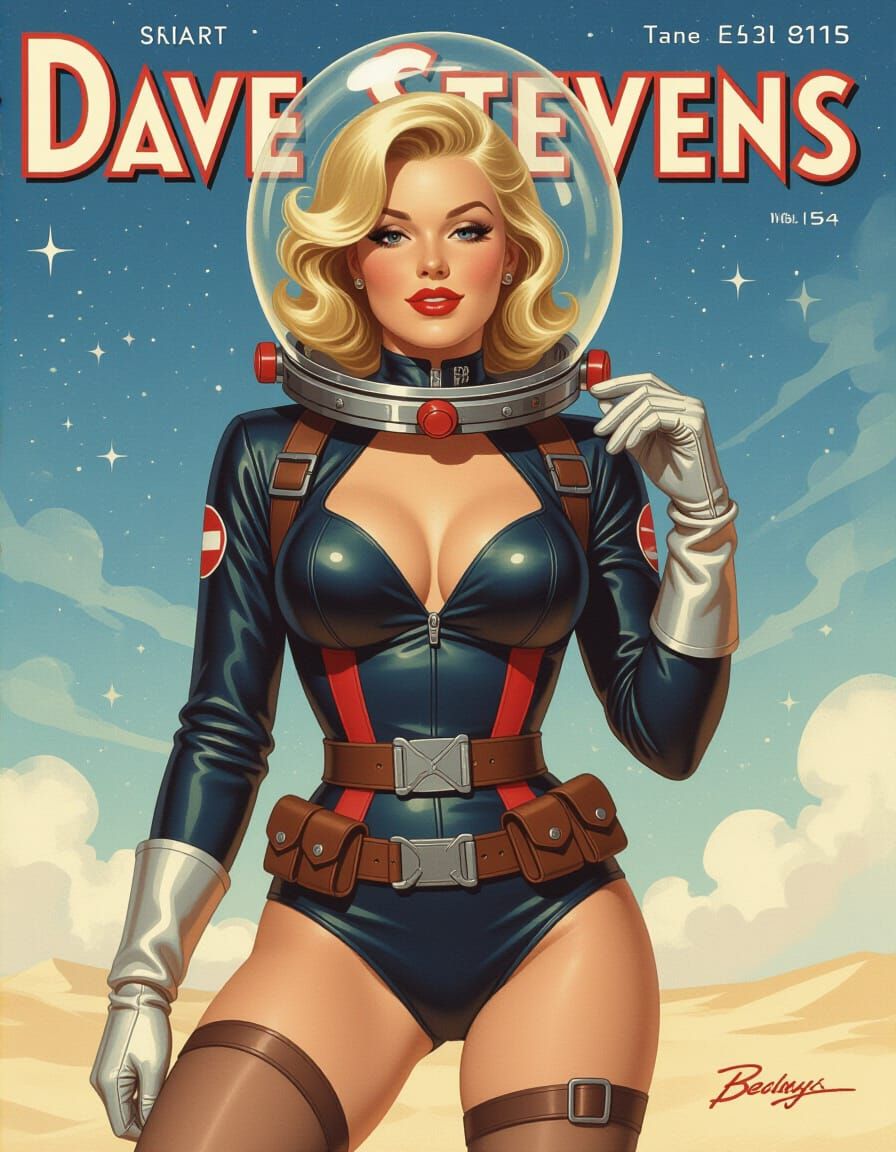 Retro Sci-Fi Pinup in Pencil and Ink Style