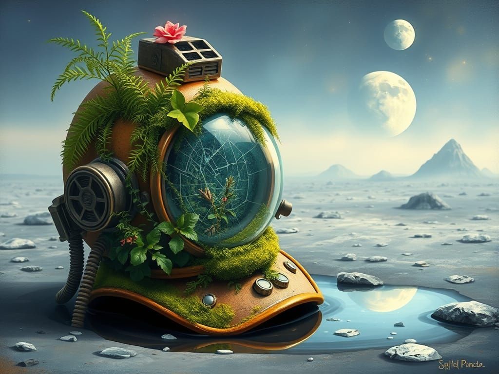 Miniature Forest Inside a Diving Helmet