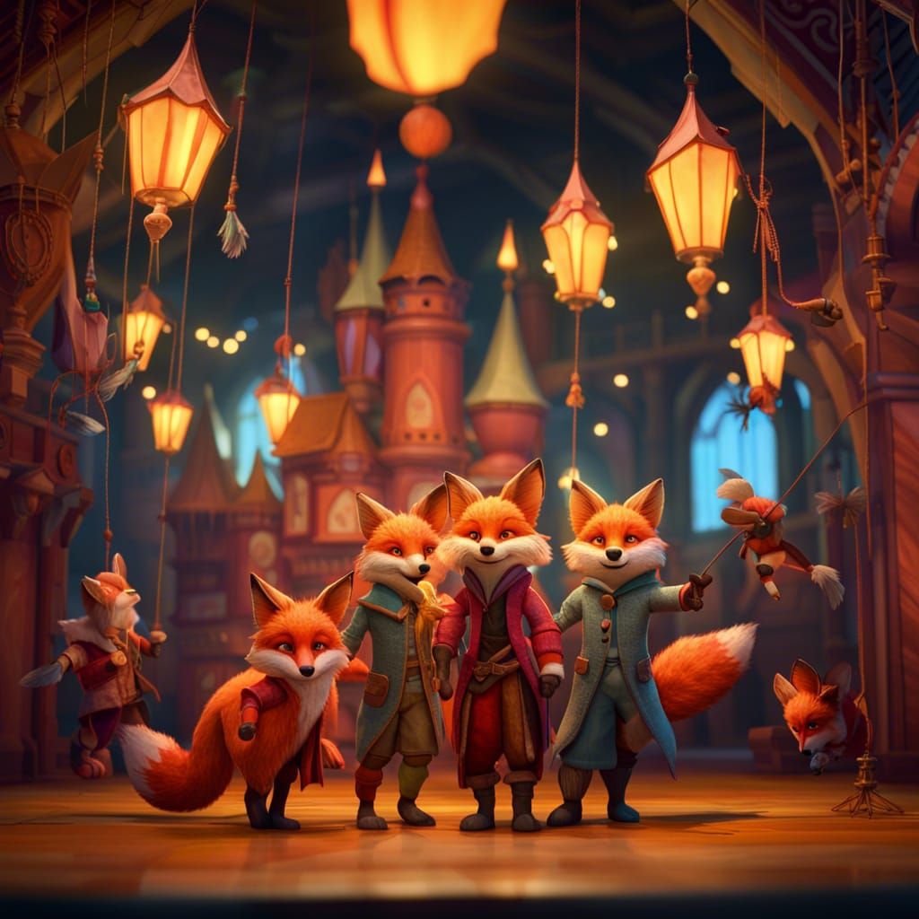 Fox Puppet Show in Art Nouveau Style