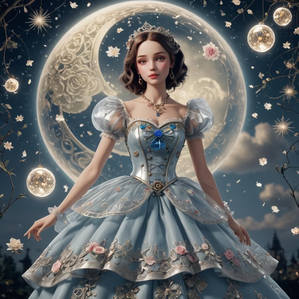 Mechanical Doll in Glass Dress with Flowers