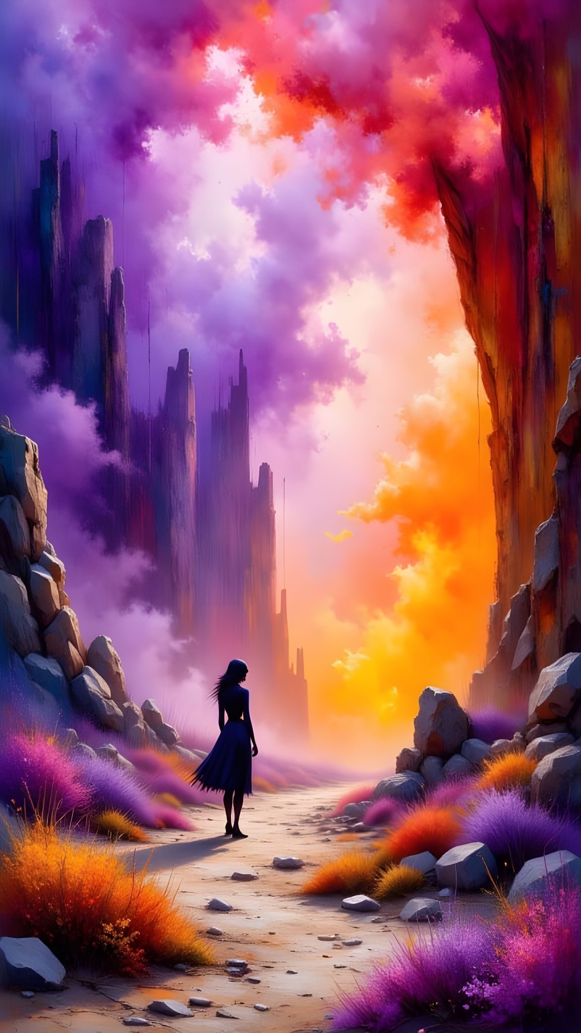 Surreal Solace in a Purple and Orange Dreamscape
