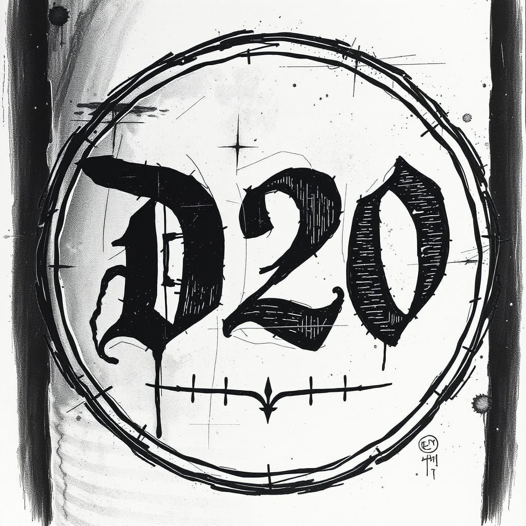 Vintage D20 Label in Charcoal Style