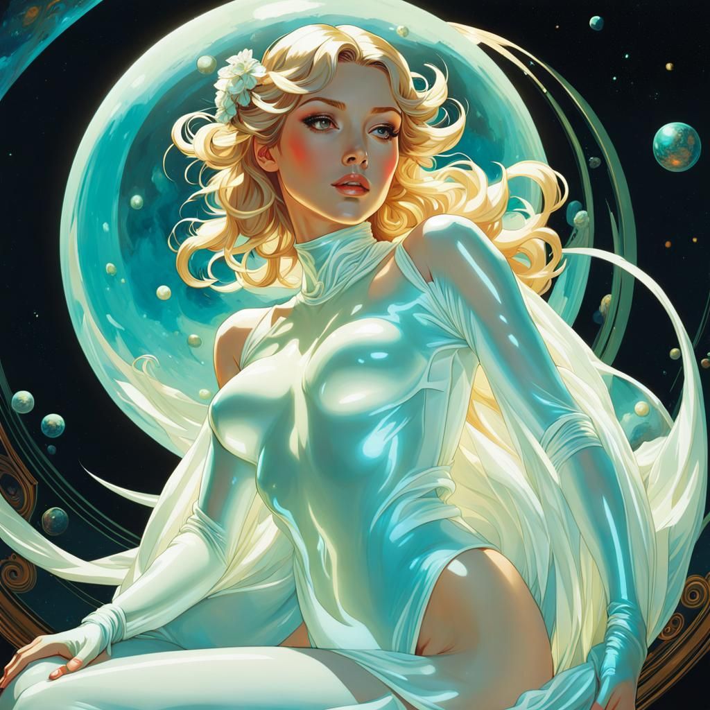 Luminescent Slime Girl Floating in Space