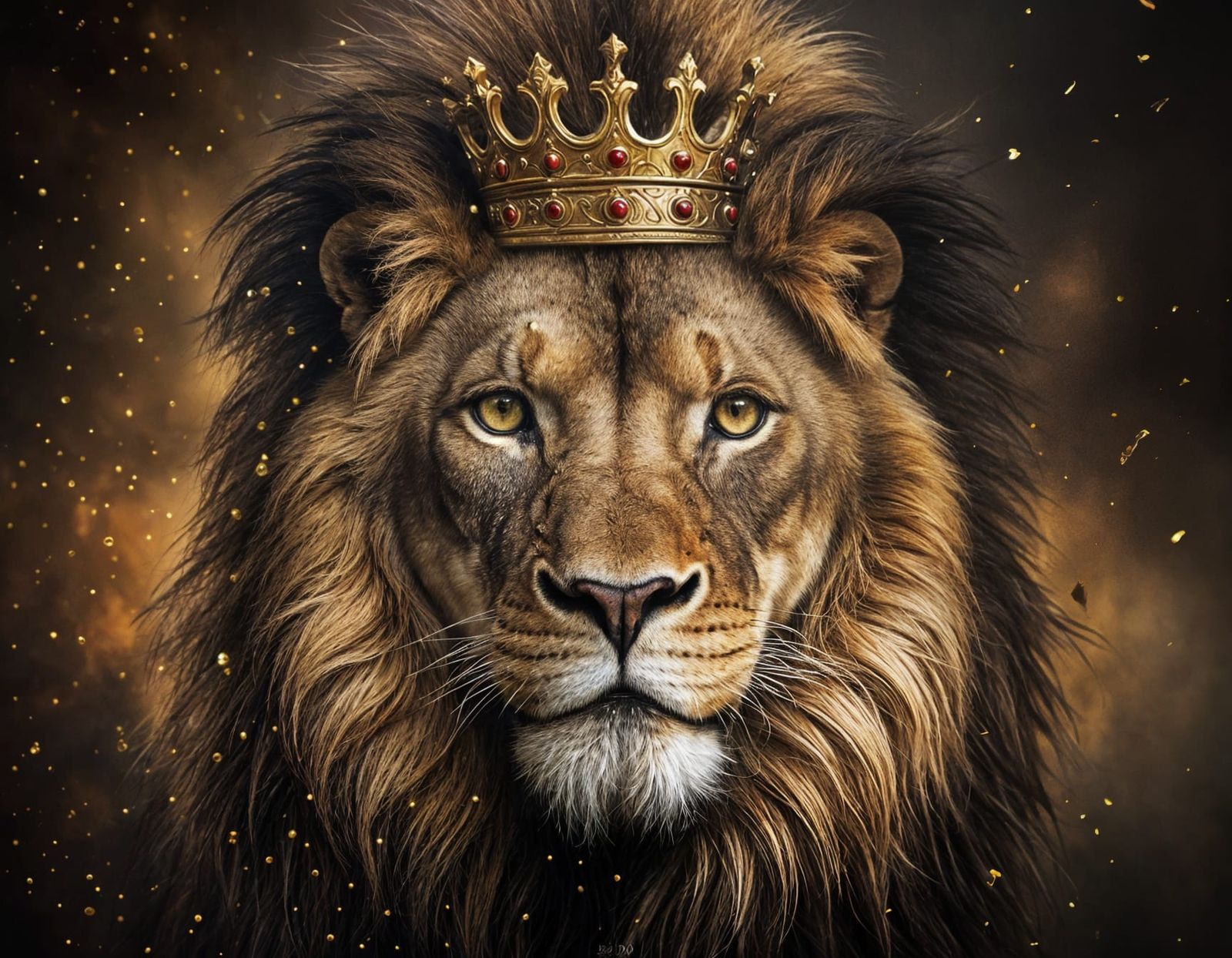 Majestic Lion with Golden Crown, Digital Painting
