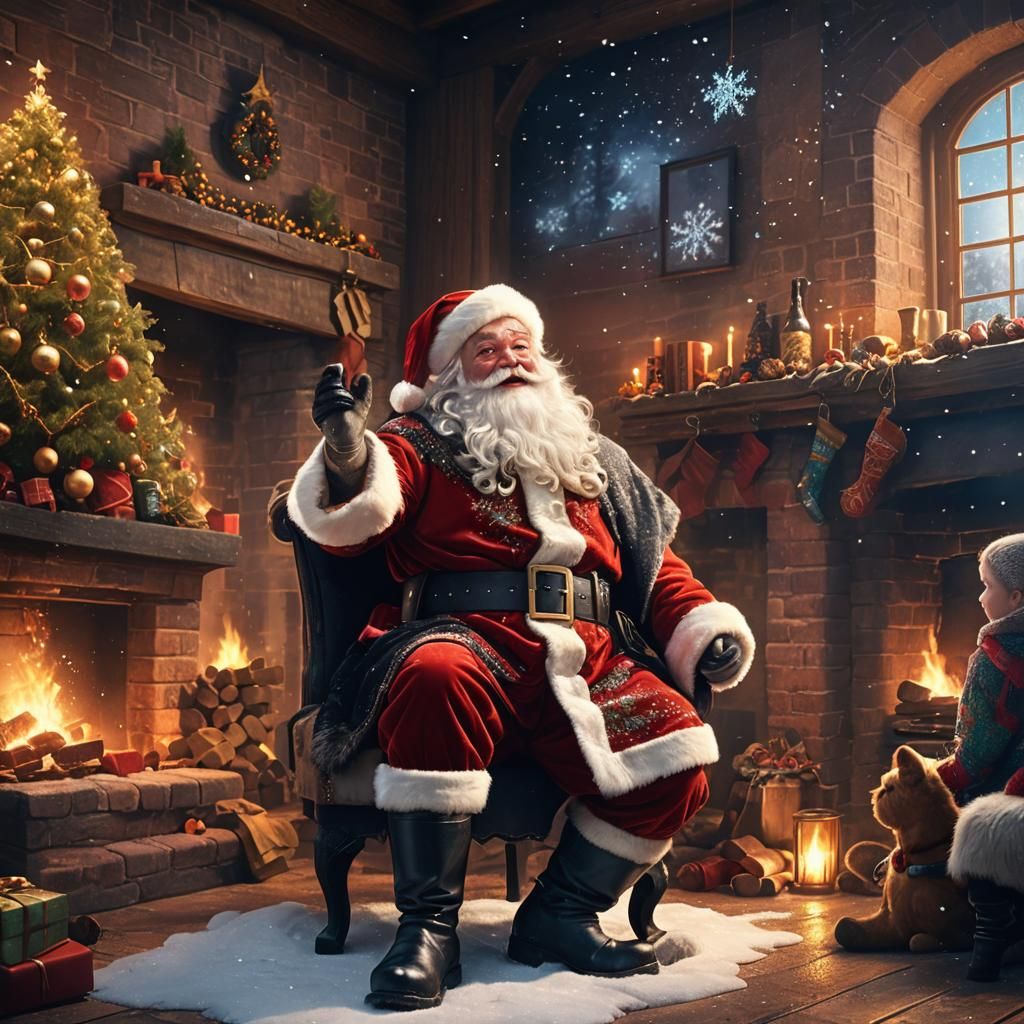 Santa Claus Chimney Descent in Fantasy Art Style