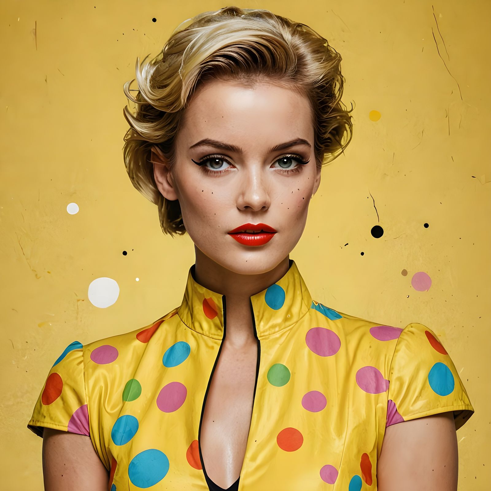 Yellow Power Lady in Retro Pop Art Style