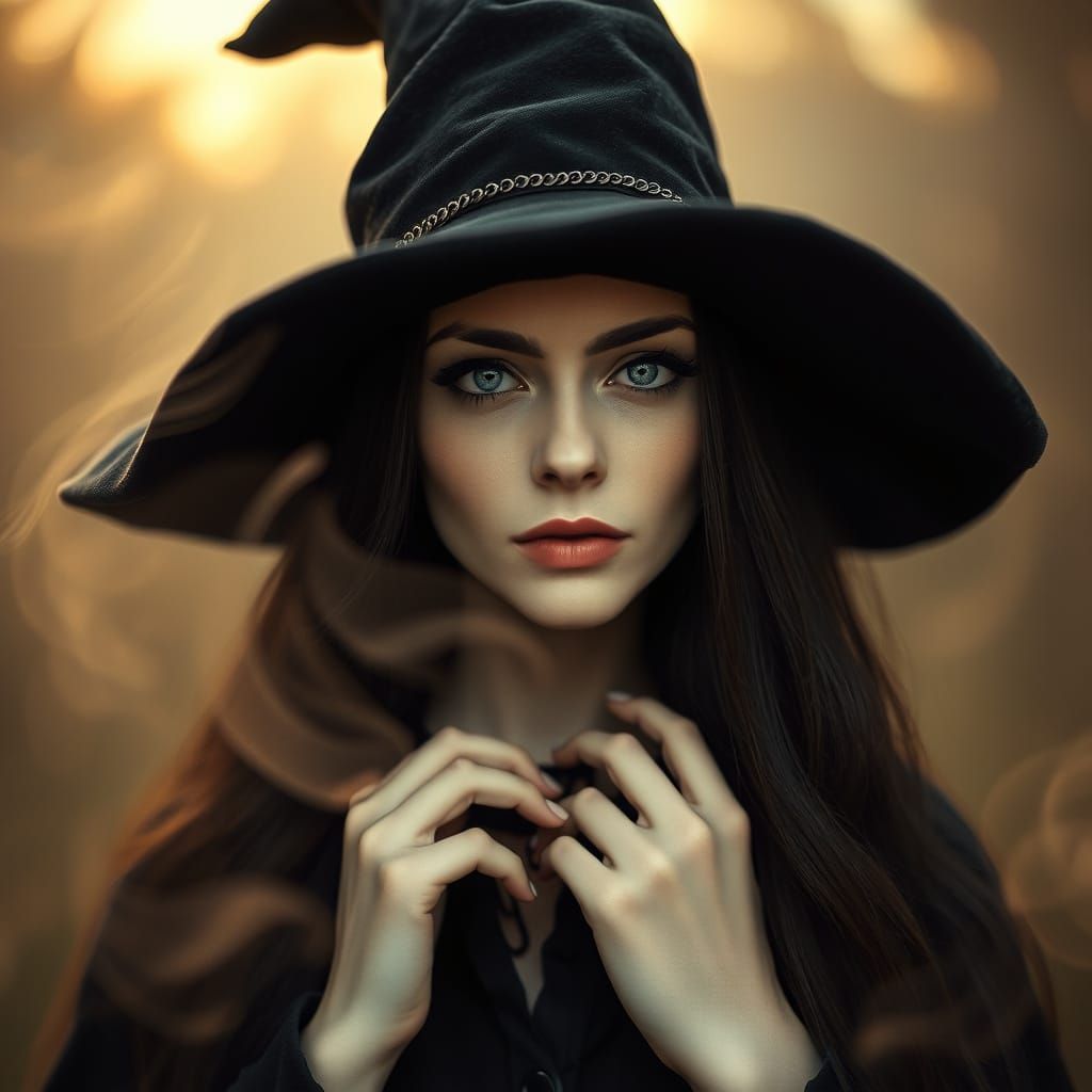 Enchanting Sorceress in a Dreamlike, Golden Hour Haze