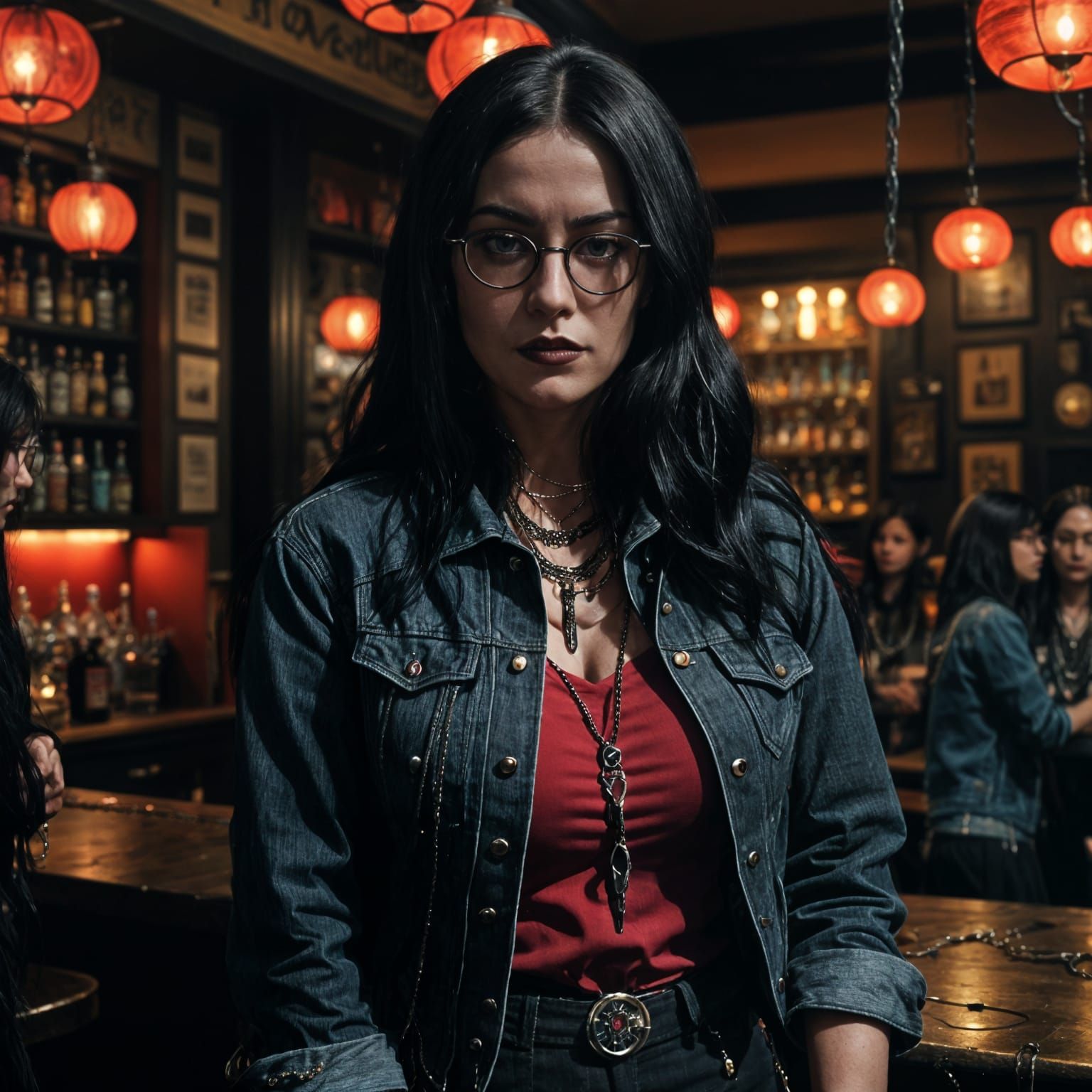 Goth Woman Portrait in a Bar, Detailed 8K