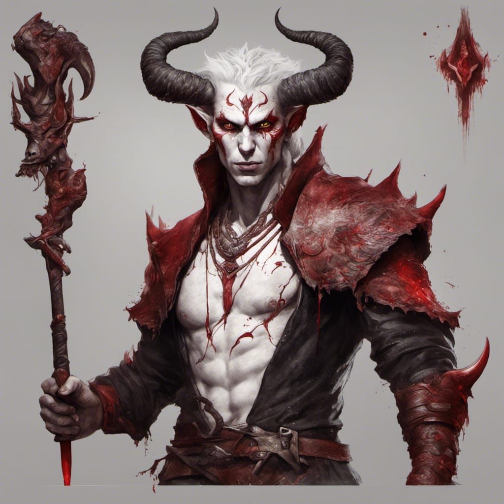 Tiefling Blood Hunter with Scar, Fantasy Art