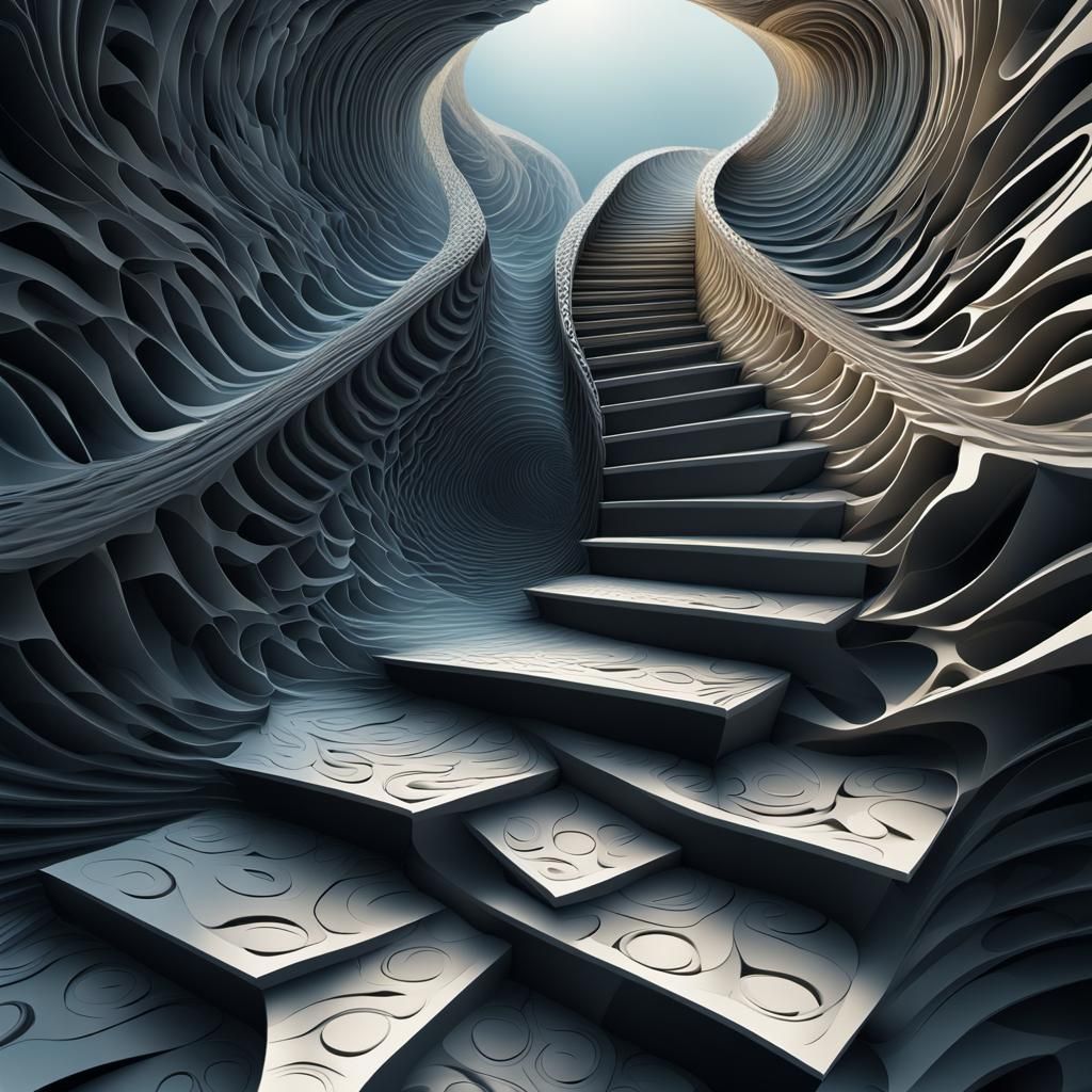 Distorted Endless Staircase in Photorealistic Style