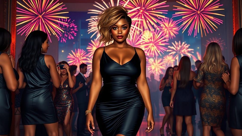 Confident Woman Enters New Year's Party in Elegant Style