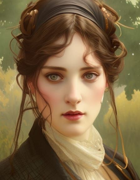 Victorian Woman Portrait in Park, Hyperdetailed Art